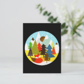 Goud kerstwinter Baby Fox Pine Forest Briefkaart (Staand voorkant)