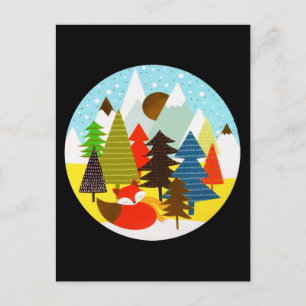 Goud kerstwinter Baby Fox Pine Forest Briefkaart