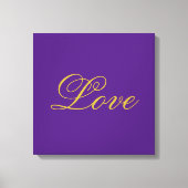Goud Kleur Schrift Liefde Paarse Calligrafie Canvas Afdruk (Voorkant)