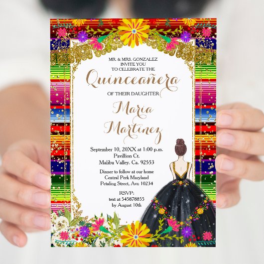 Goud Kleurrijke Bloemen Quinceañera Verjaardag Kaart