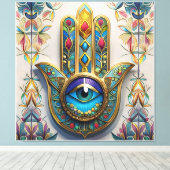 Goud Kleurrijke filigraan blauw-groen derde oog ha Canvas Afdruk (Insitu (Houten vloer))