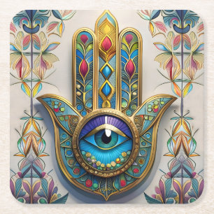 Goud Kleurrijke filigraan blauw-groen derde oog ha Vierkante Kartonnen Onderzetter