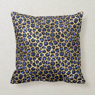 Goud & Koningsblauwe Glam Luipaardspattenprint Kussen