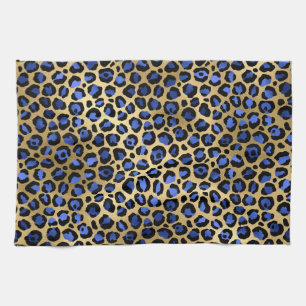 Goud & Koningsblauwe Glam Luipaardspattenprint Theedoek