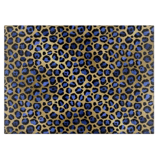 Goud & Koningsblauwe Glam Luipaardspikkels Print Snijplank (Voorkant)
