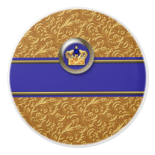 Goud & Koningsblauwe Kroon Aangepaste Gepersonalis Keramische Knop