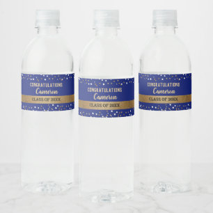 Goud Koninklijk Blauw Afstudeer Geschenk Persoonli Waterfles Etiket