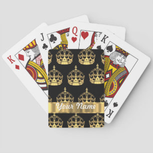 Goud kroonpatroon op zwart pokerkaarten