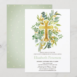 Goud kruis laat Stippen Eerste Heilige Communie Kaart