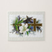 Goud kruis met witte ventilator legpuzzel (Horizontaal)