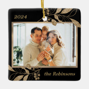 Goud laat familiefoto Zwarte Kerst achter Keramisch Ornament