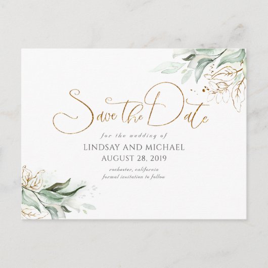 Goud Laat Groen Bewaar de Datum Briefkaart (Voorkant)