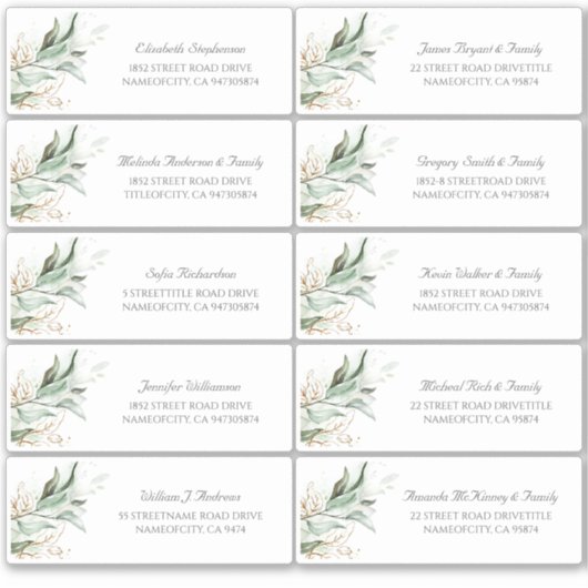 Goud laat groen Gast Namen Adresetiketten Sticker (Voorkant)