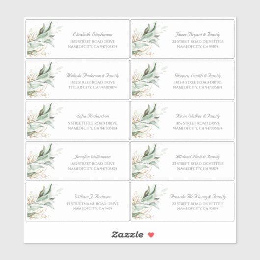 Goud laat groen Gast Namen Adresetiketten Sticker (Vel)