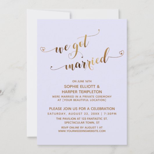Goud & Lavendel We zijn getrouwd na het huwelijksf Kaart (Voorkant)