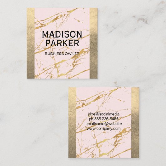 Goud leder | Roze goudmarmer Abstract Vierkante Visitekaartje (Voorkant / Achterkant)
