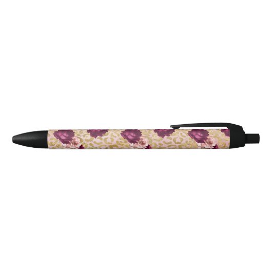 Goud Leopard Print Rozen Bloemen P Zwarte Inkt Pen (Bovenkant)