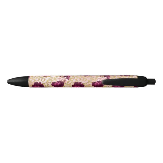 Goud Leopard Print Rozen Bloemen P Zwarte Inkt Pen (Achterkant)