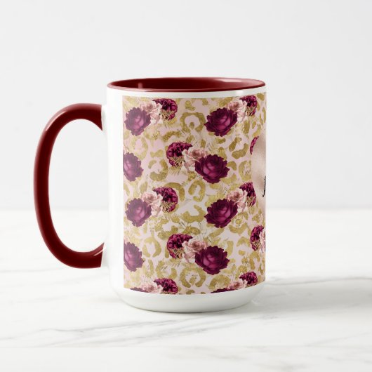 Goud Leopard Print Rozen Bloemenhart Mok (Links)