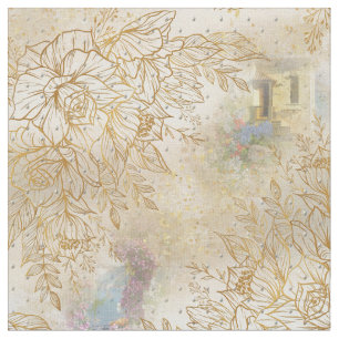 Goud lijntekenend roos op een crèmepatroon stof