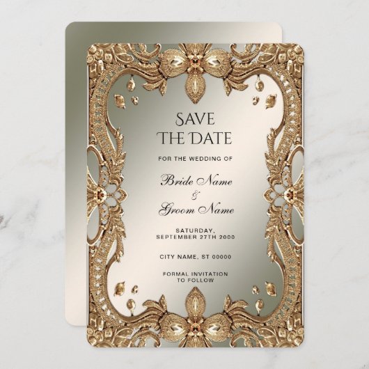 Goud Lijst Bewaar de datum Save The Date (Voorkant / Achterkant)