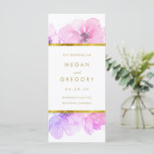 Goud Lijst Blauw en Paarse Bloemen Bruiloft Progra Programma (Staand voorkant)