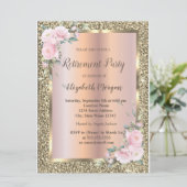 Goud Lijst, bloemen, Glitter Retirement Kaart (Staand voorkant)