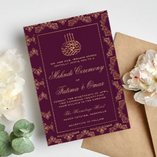 Goud Lijst  Bourgogne Islamitische Mehndi Ceremoni Kaart