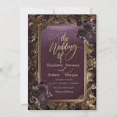 Goud Lijst Bourgogne Rozen bruiloft Kaart (Voorkant)