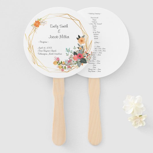 Goud Lijst bruiloft programma fan Handwaaier (Voorkant en achterkant)