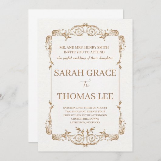 Goud Lijst bruiloft uitnodiging (Voorkant / Achterkant)