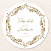 Goud  Lijst Classic Script Bruiloft Ronde Kartonnen Onderzetter (Voorkant)