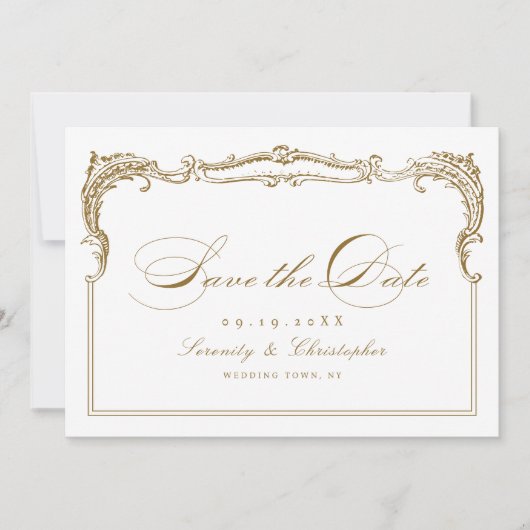 Goud  Lijst Classic Script Bruiloft Save The Date (Voorkant)