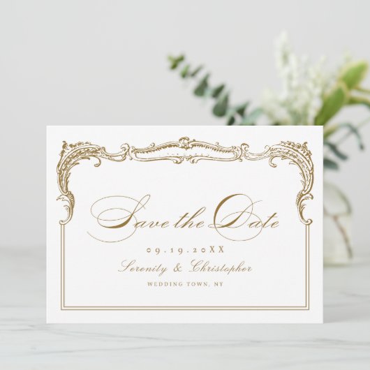 Goud  Lijst Classic Script Bruiloft Save The Date (Staand voorkant)