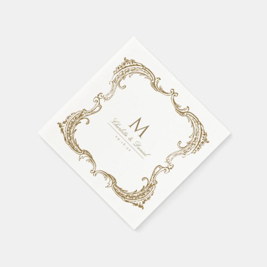 Goud  Lijst Classic Script Bruiloft Servet (Hoek)