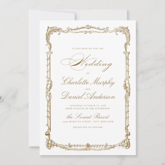 Goud  Lijst Classic Script Eenvoudige bruiloft Kaart (Voorkant)