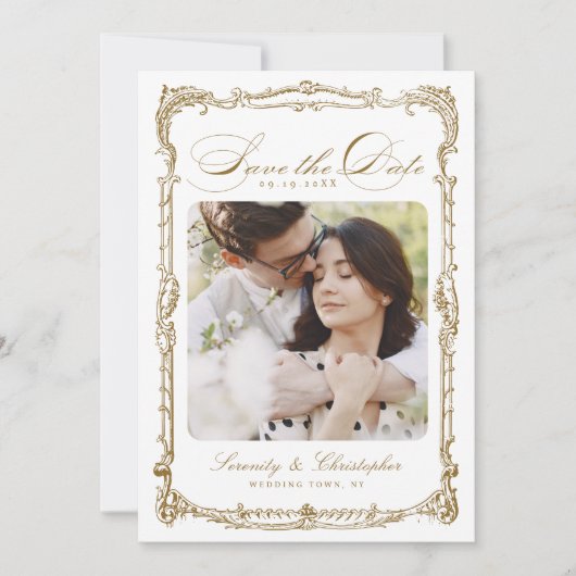 Goud Lijst Classic Script Foto Bruiloft Save The Date (Voorkant)