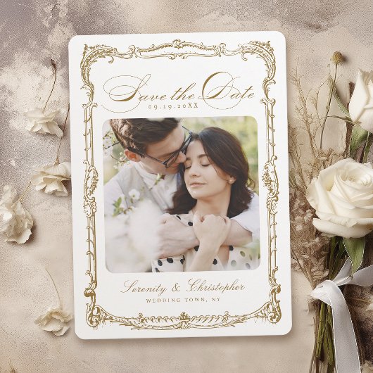 Goud Lijst Classic Script Foto Bruiloft Save The Date