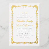 Goud  Lijst Classic Script Monogram Bruiloft Folie Uitnodiging (Voorkant)