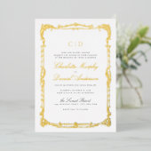 Goud Lijst Classic Script Monogram Bruiloft Folie Uitnodiging (Staand Voorkant)