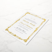 Goud Lijst Classic Script Monogram Bruiloft Folie Uitnodiging (Gedraaid)