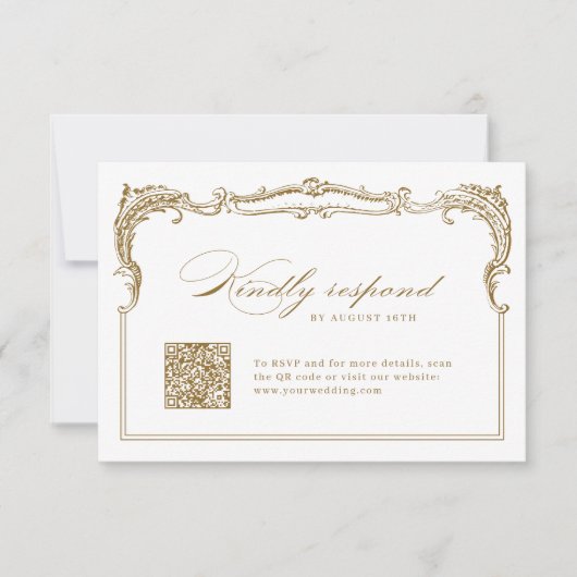 Goud  Lijst Classic Script QR code bruiloft RSVP Kaartje (Voorkant)