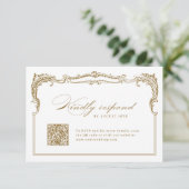 Goud  Lijst Classic Script QR code bruiloft RSVP Kaartje (Staand voorkant)