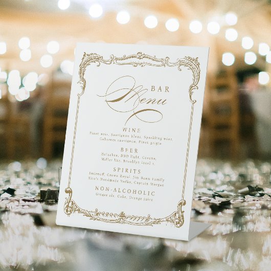 Goud  Lijst Classic Script Wedding Bar Menu Reclamebord Met Voetstuk