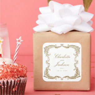Goud  Lijst Classic Script Wedding Favors Vierkante Sticker