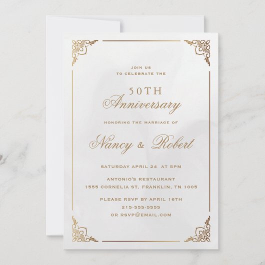 Goud Lijst Crème 50ste bruiloft Jubileum Kaart (Voorkant)