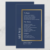 Goud Lijst. Eenvoudig formeel blauw trouwmenu (Voorkant / Achterkant)