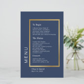 Goud Lijst. Eenvoudig formeel blauw trouwmenu (Staand voorkant)