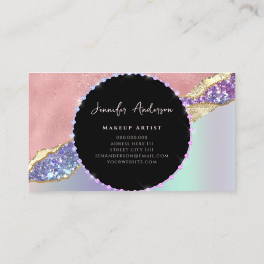 Goud Lijst Elegant diamant Roze Holografisch Visitekaartje (Achterkant)