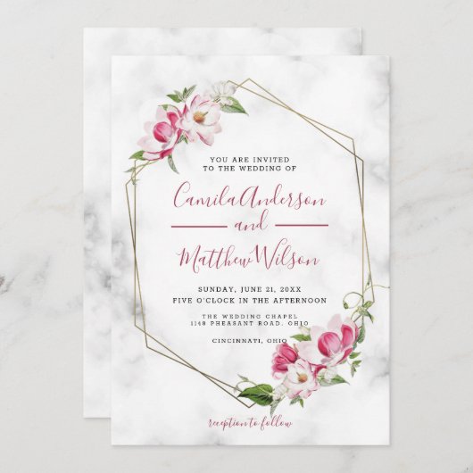 Goud Lijst en bloemen bruiloft Kaart (Voorkant / Achterkant)